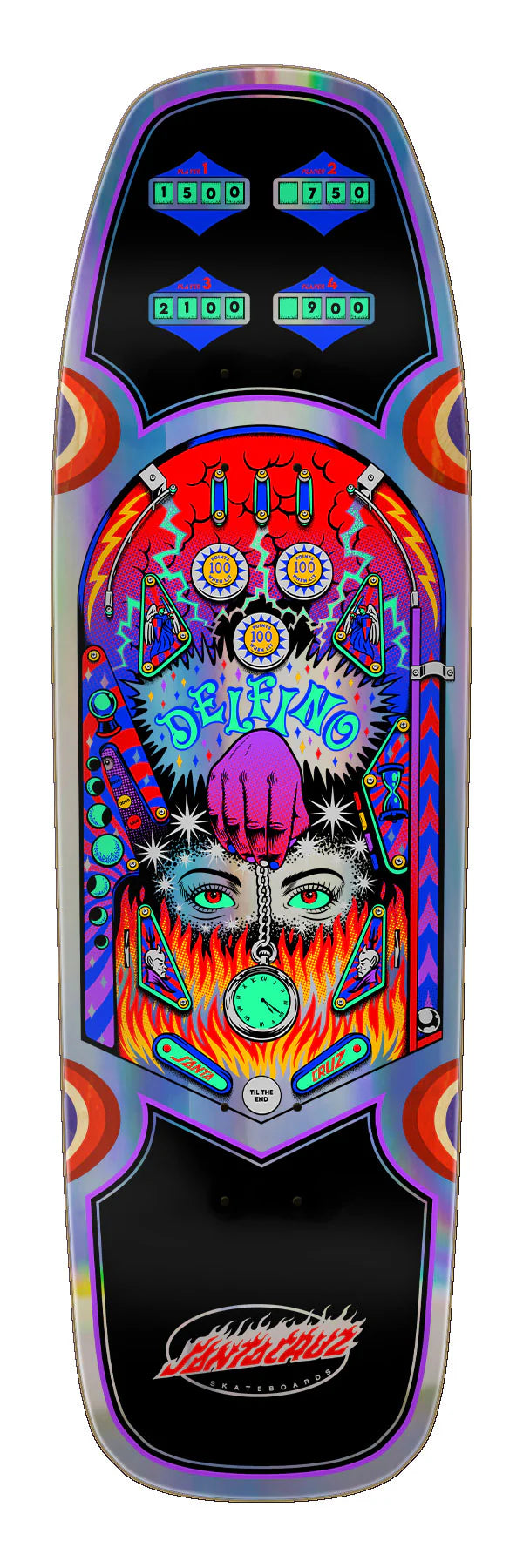 9.14in Delfino Pinball Santa Cruz Shaped Skateboard Deck – Town
