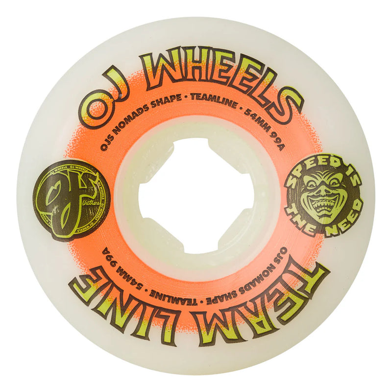 54mm Team Line Original White Orange/Green Nomads 99a OJ Skateboard Wheels