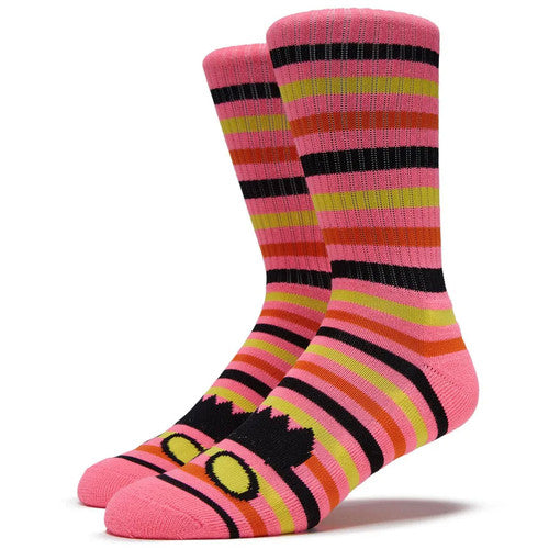 Toy Machine Skateboards Socks Monster Face Mini Stripes Pink Adult Crew