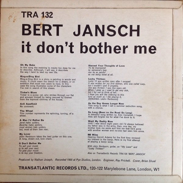 Bert Jansch : It Don't Bother Me (LP, Album)