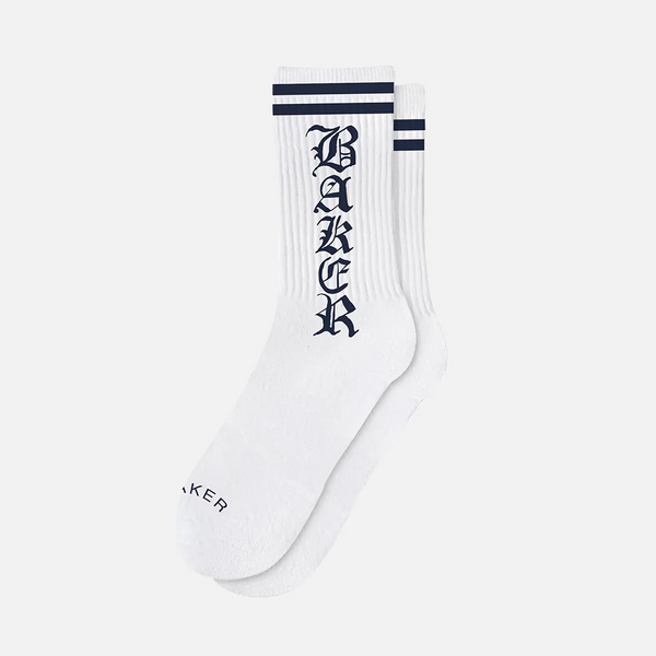 OLD ENGLISH WHITE BLUE SOCKS BAKER